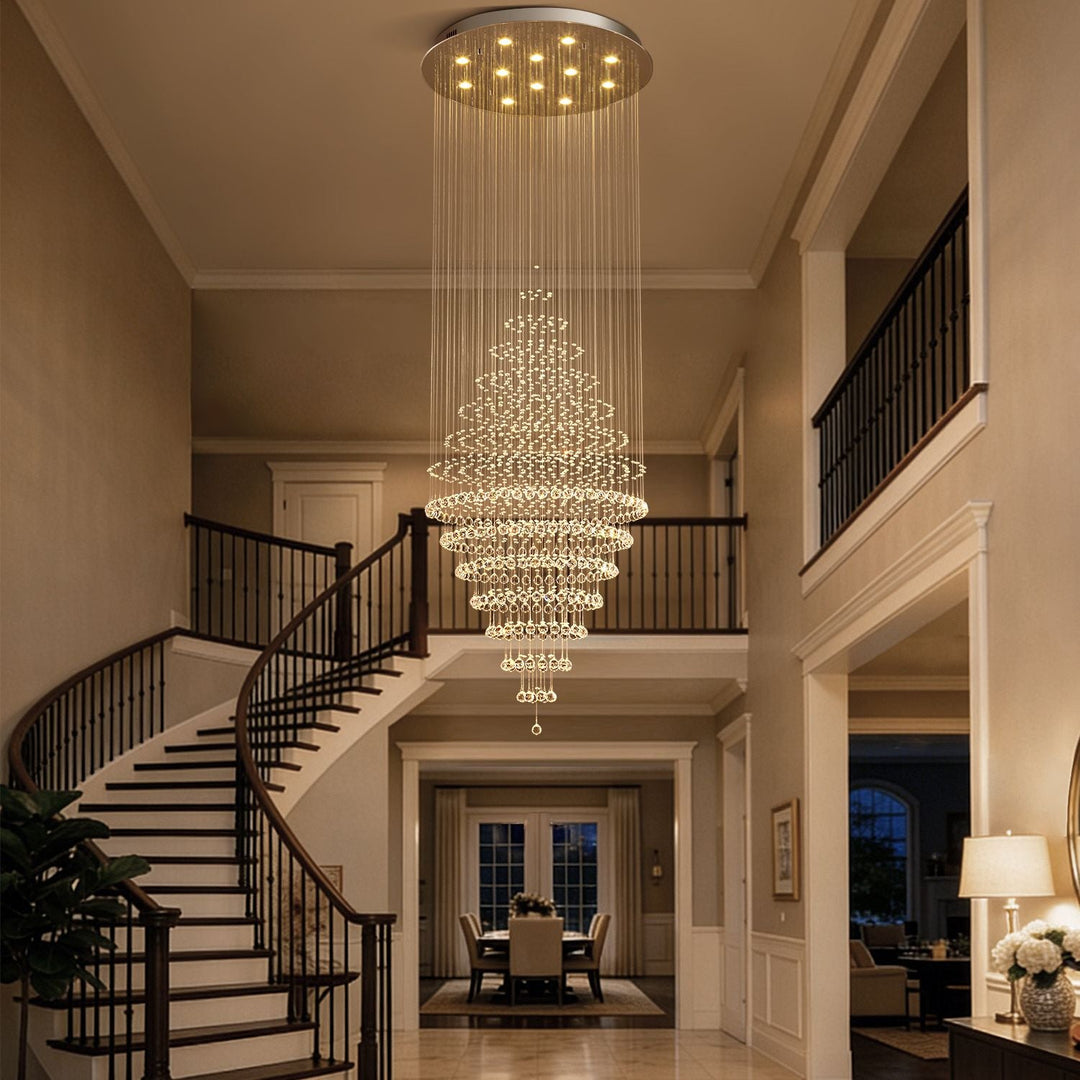Modern Spiral Crystal Chandelier Hanging Fixture Adjustable Chrome Base LED 10 Lights 110V 3