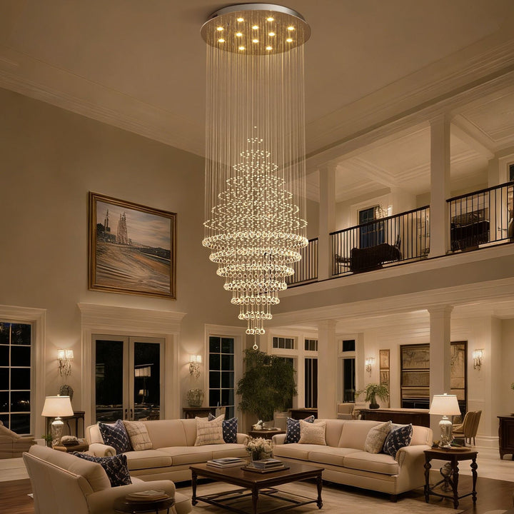 Modern Spiral Crystal Chandelier Hanging Fixture Adjustable Chrome Base LED 10 Lights 110V 4