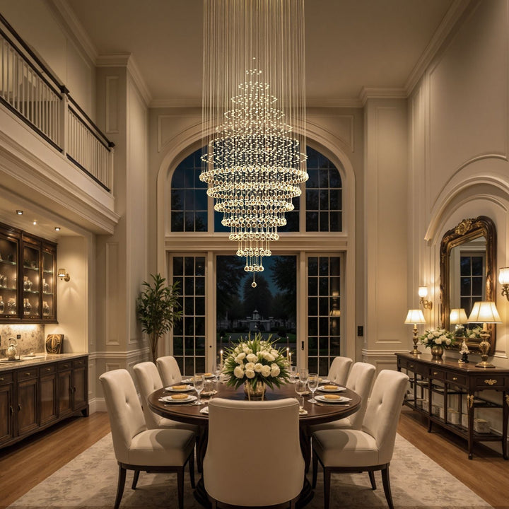 Modern Spiral Crystal Chandelier Hanging Fixture Adjustable Chrome Base LED 10 Lights 110V 5