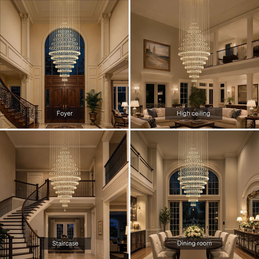 Modern Spiral Crystal Chandelier Hanging Fixture Adjustable Chrome Base LED 10 Lights 110V 6