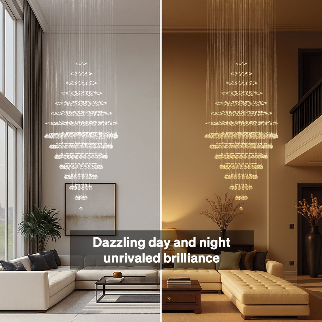 Modern Spiral Crystal Chandelier Hanging Fixture Adjustable Chrome Base LED 10 Lights 110V 7
