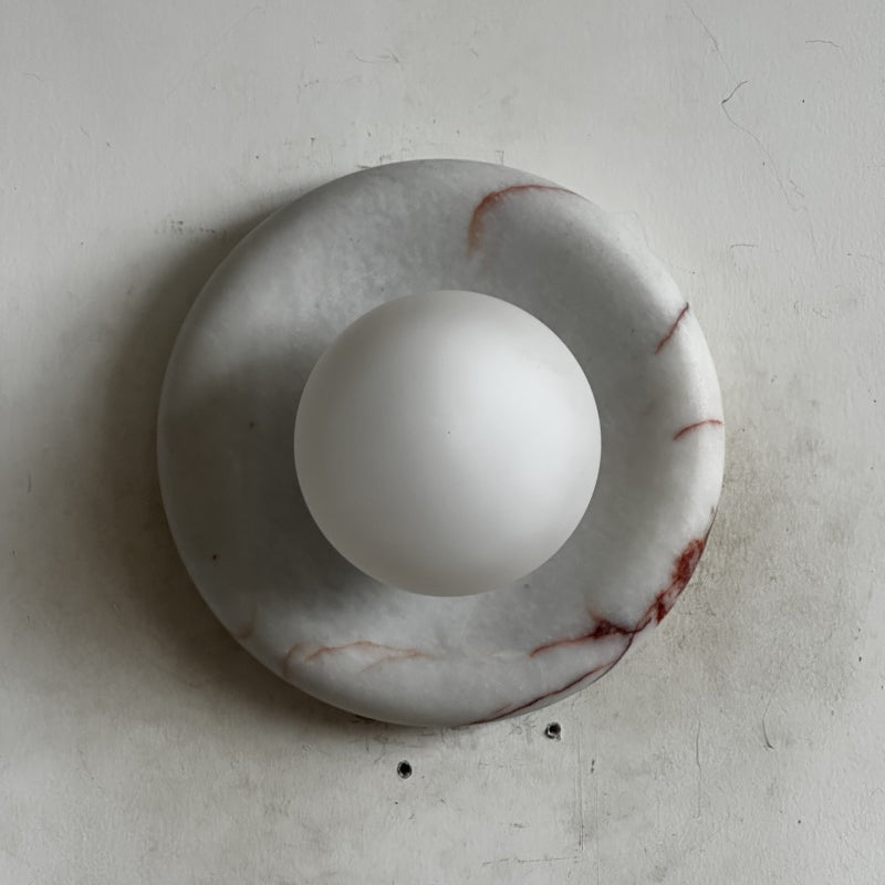 Modern Wall Sconce LED Lighting Fixture with Red Marble Finish and Metal Structure