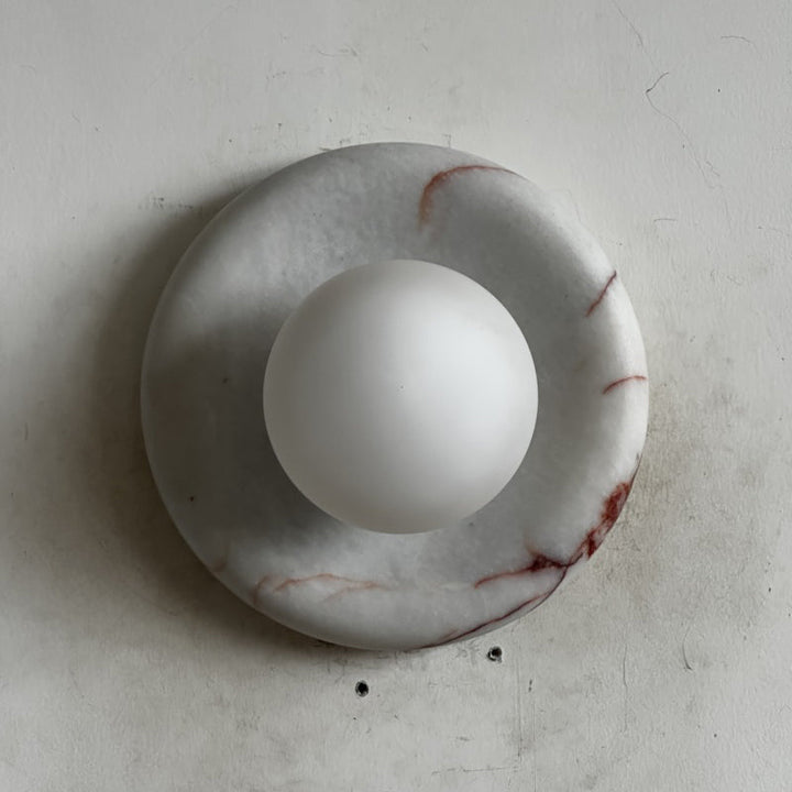 Modern Wall Sconce LED Lighting Fixture with Red Marble Finish and Metal Structure