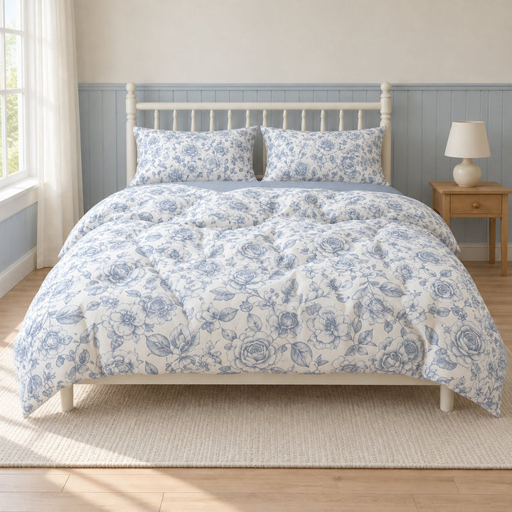 Vintage Floral Print Duvet Cover Set with Flat Sheet and Pillow Cases in Soft Polyester