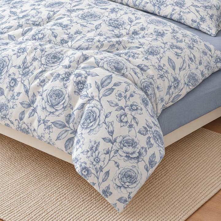 Vintage Floral Print Duvet Cover Set with Flat Sheet and Pillow Cases in Soft Polyester