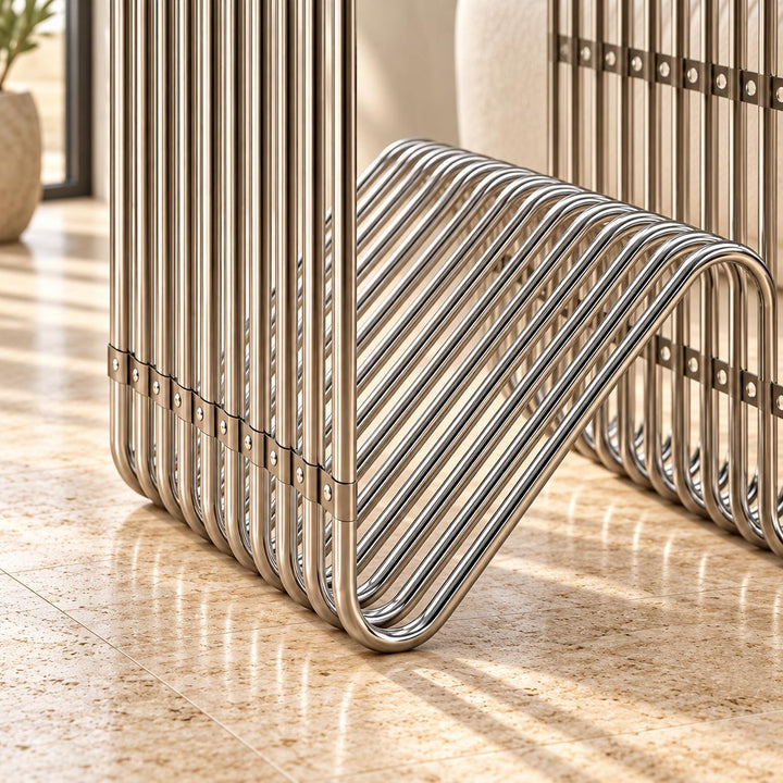 Modern Stainless Steel Side Table with Magazine Holder Space-Saving Design for Living Room and Bedroom