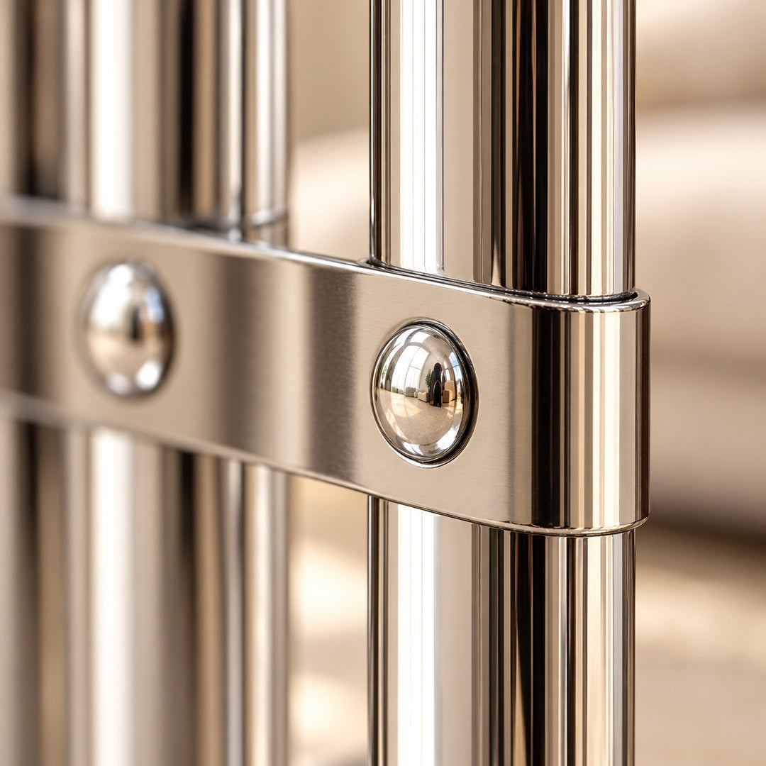 Modern Stainless Steel Side Table with Magazine Holder Space-Saving Design for Living Room and Bedroom