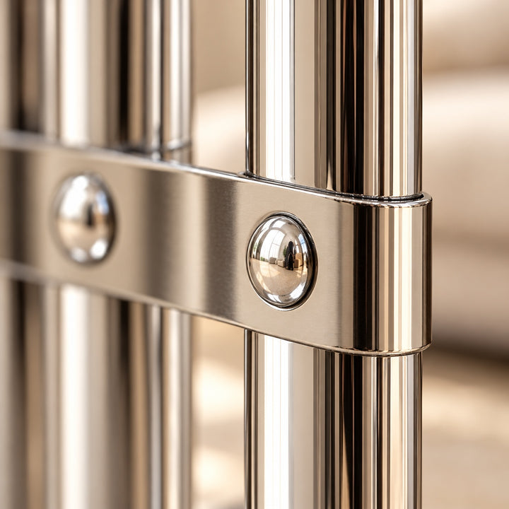 Modern Stainless Steel Side Table with Magazine Holder Space-Saving Design for Living Room and Bedroom