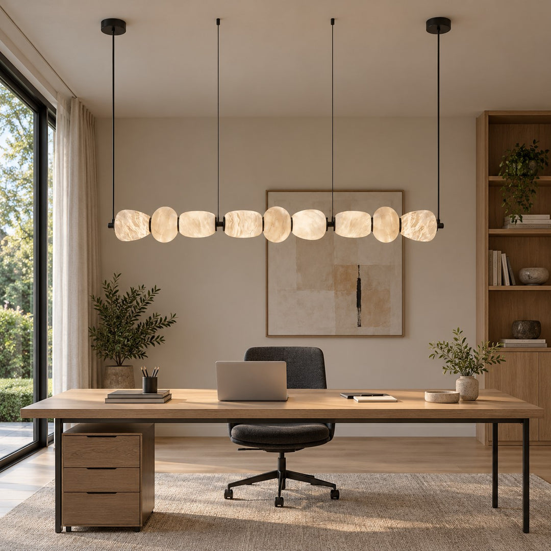 Modern Linear Chandelier Wall Mounted Alabaster Glass LED Light Fixture for Indoor Use
