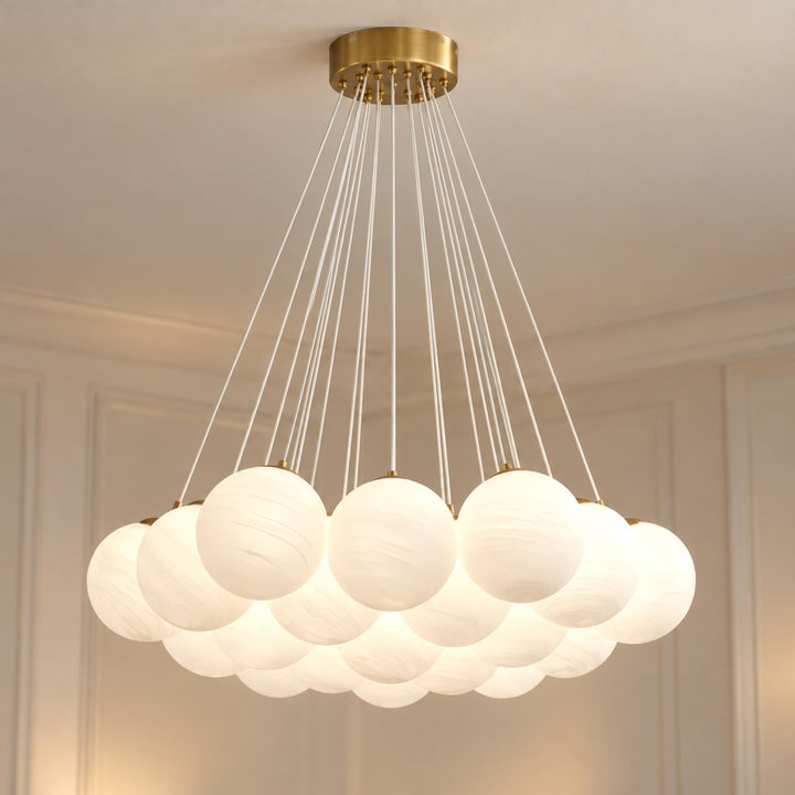 Modern Glass Chandelier Ceiling Light Hanging Metal Frame LED Compatible for Elegant Illumination