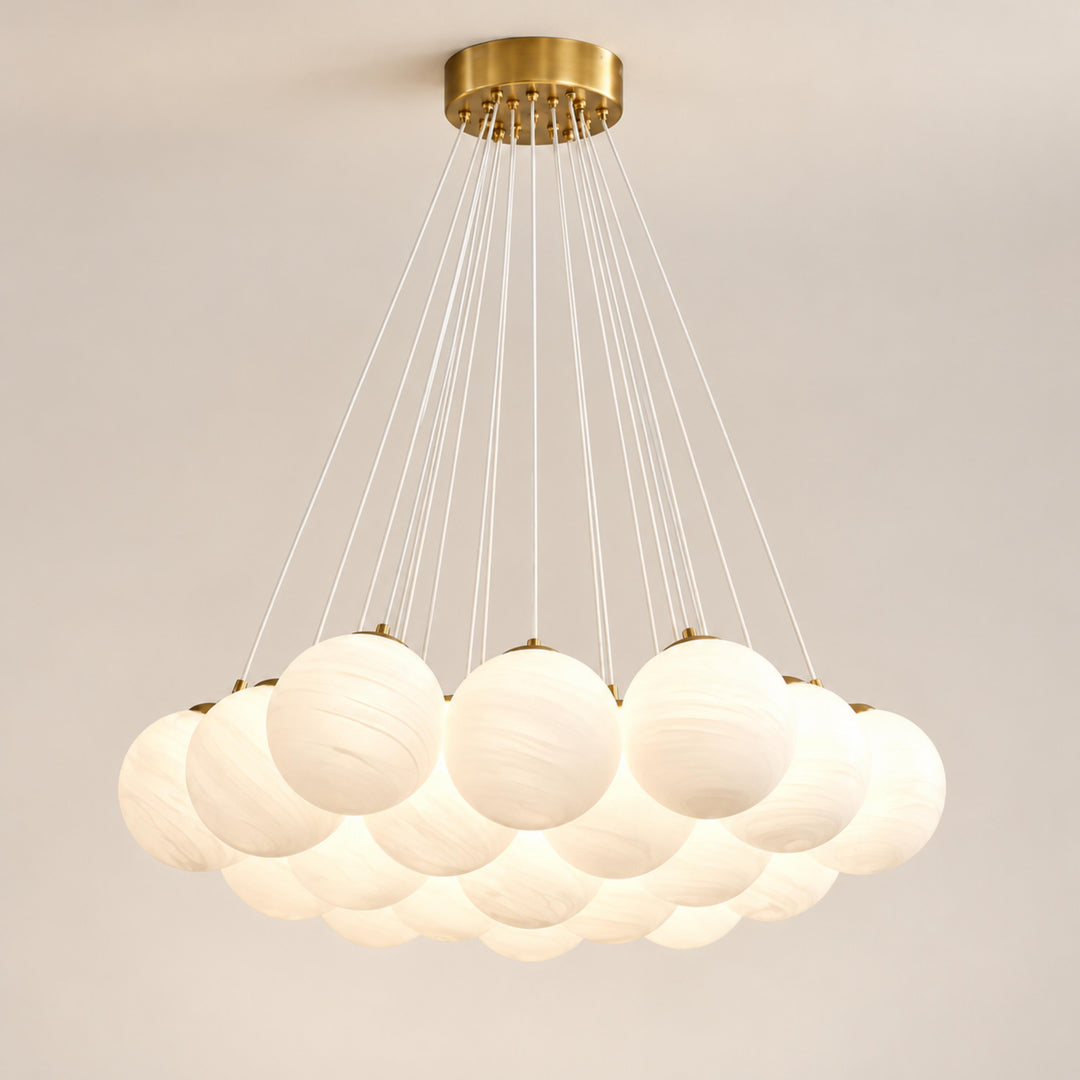 Modern Glass Chandelier Ceiling Light Hanging Metal Frame LED Compatible for Elegant Illumination