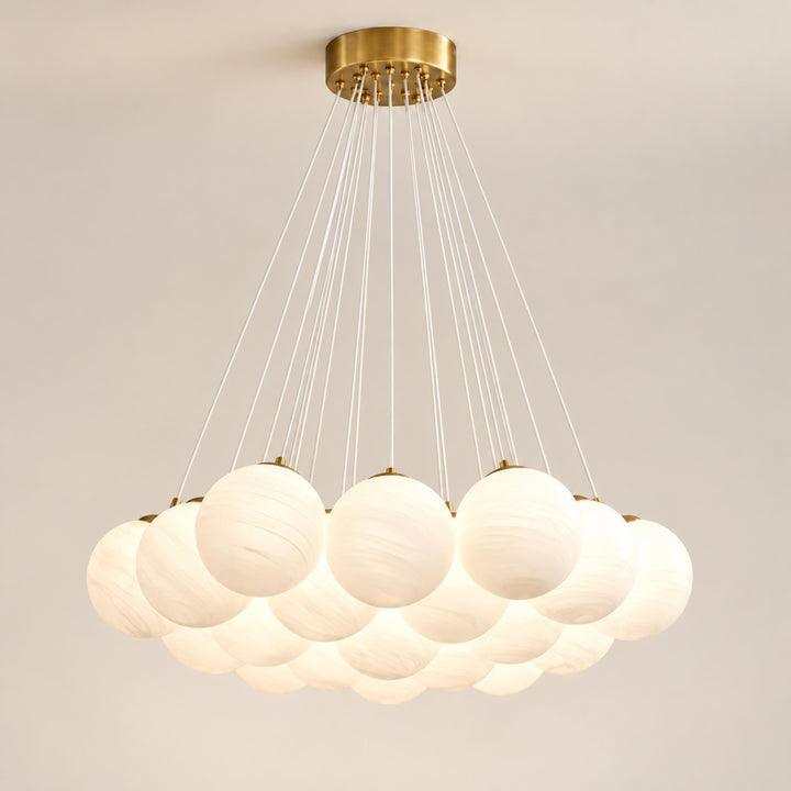 Modern Glass Chandelier Ceiling Light Hanging Metal Frame LED Compatible for Elegant Illumination