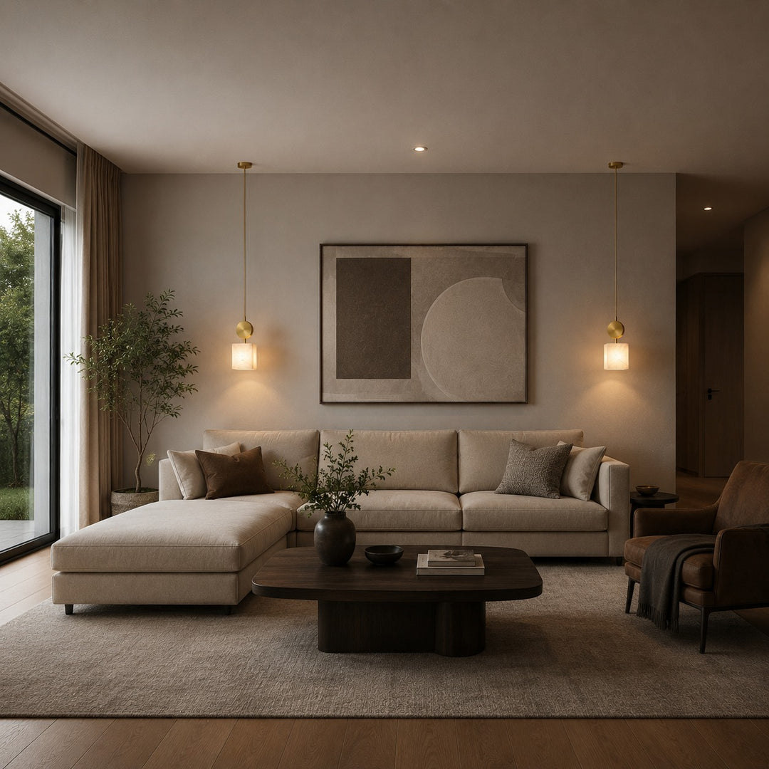 Nordic Pendant Light Copper Body Alabaster Shade Adjustable Height LED Kitchen Pendant Lighting