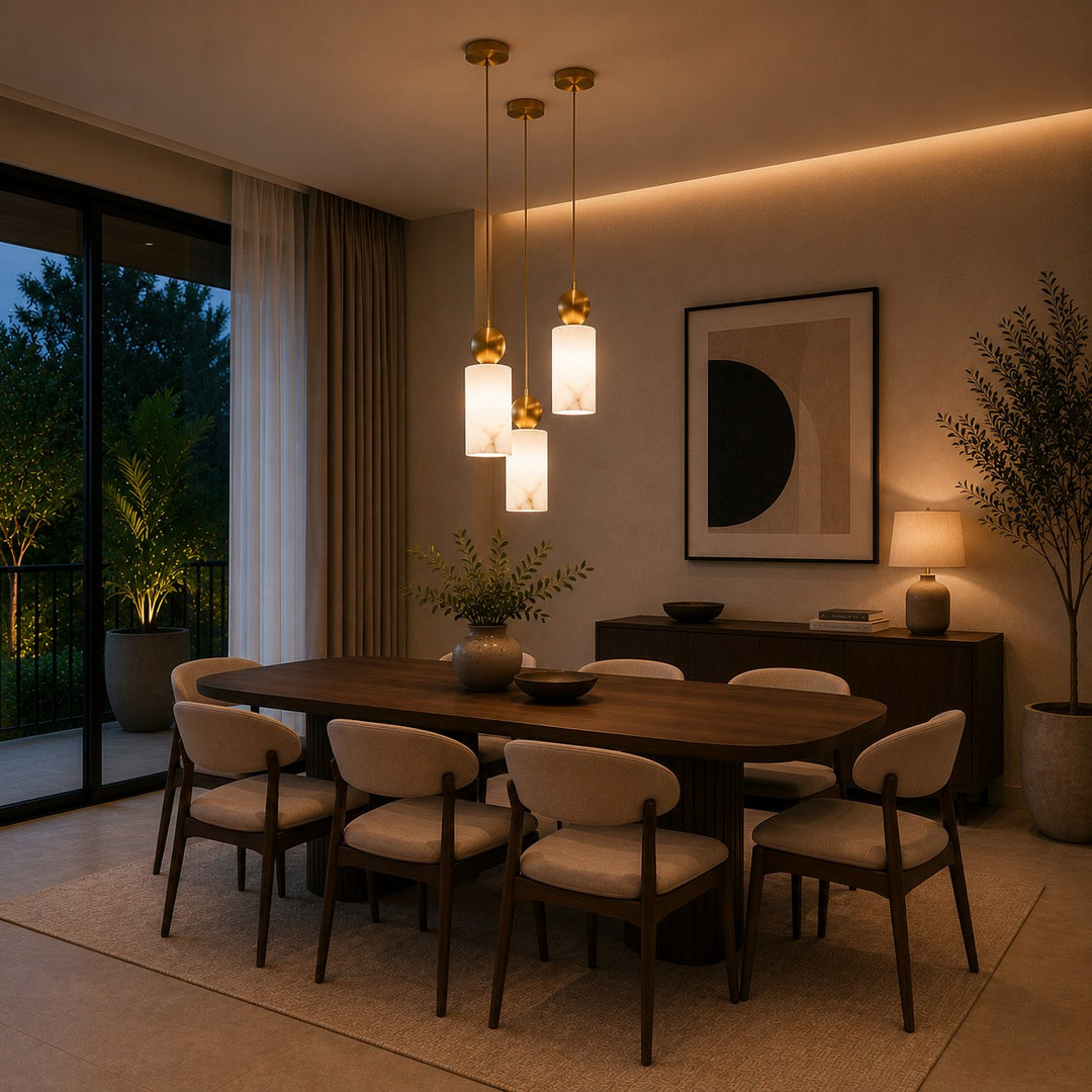 Nordic Pendant Light Copper Body Alabaster Shade Adjustable Height LED Kitchen Pendant Lighting