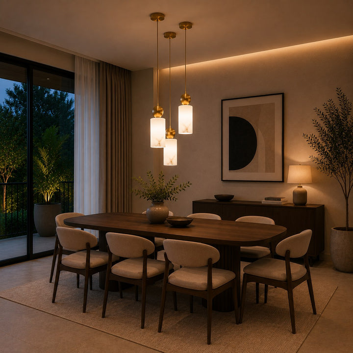 Nordic Pendant Light Copper Body Alabaster Shade Adjustable Height LED Kitchen Pendant Lighting