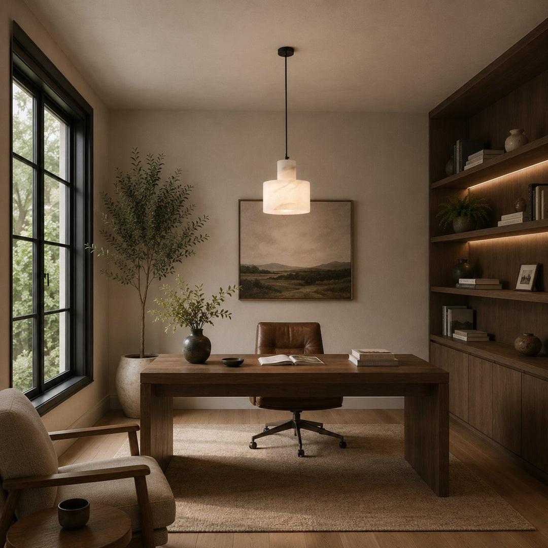 Nordic Pendant Light Hanging Alabaster Shade with Adjustable Copper LED for Kitchen Island