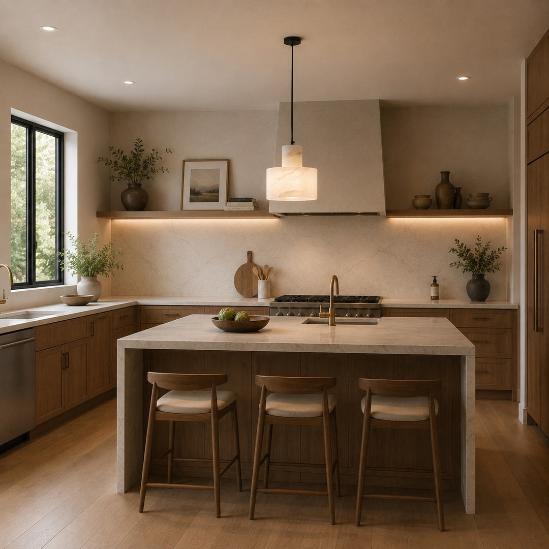 Nordic Pendant Light Hanging Alabaster Shade with Adjustable Copper LED for Kitchen Island