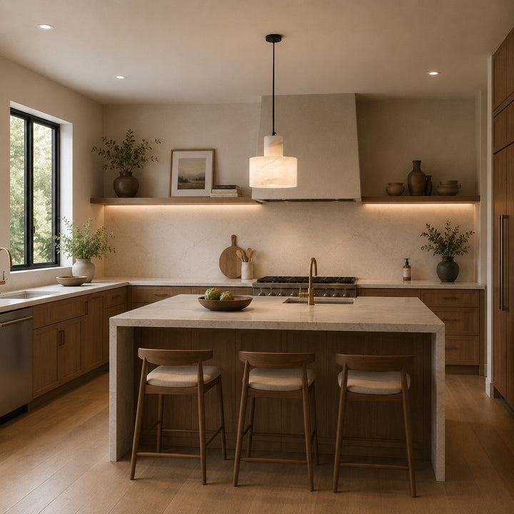 Nordic Pendant Light Hanging Alabaster Shade with Adjustable Copper LED for Kitchen Island