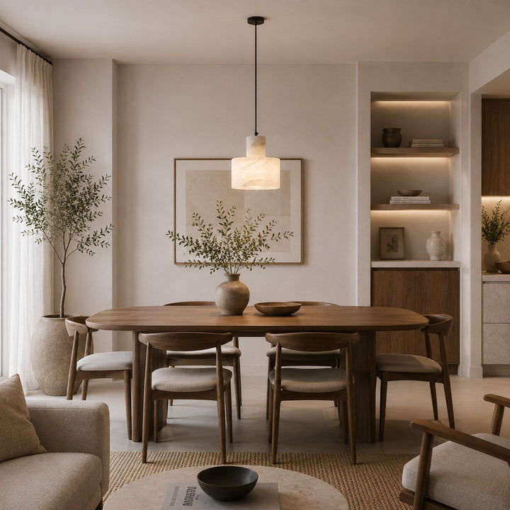 Nordic Pendant Light Hanging Alabaster Shade with Adjustable Copper LED for Kitchen Island