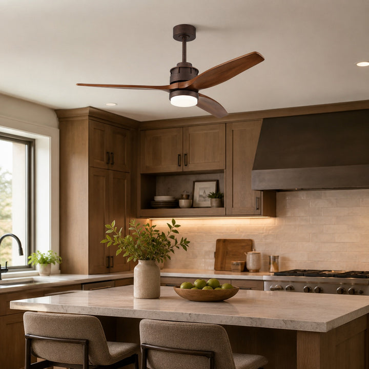 Nordic Style Ceiling Fan with Lights Flush Mount Wooden Blades LED Dimmable Remote Control
