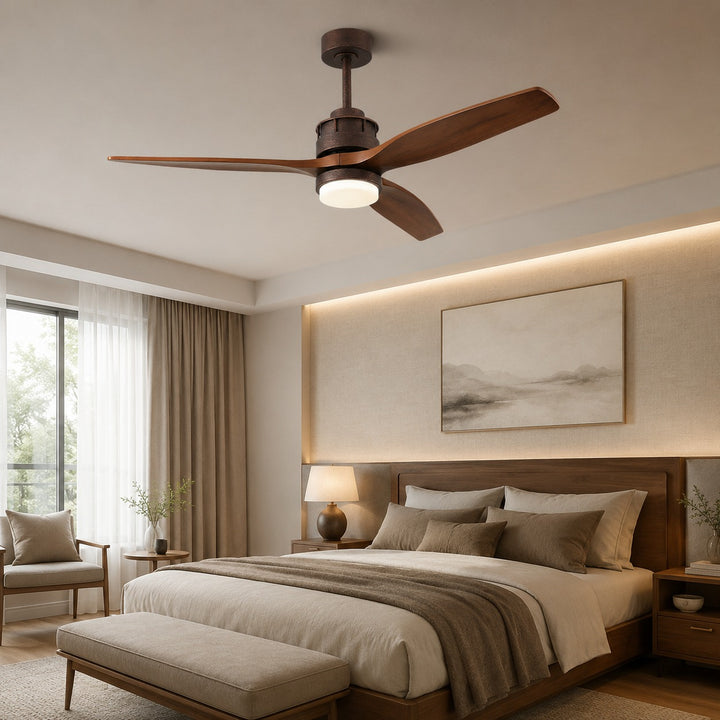 Nordic Style Ceiling Fan with Lights Flush Mount Wooden Blades LED Dimmable Remote Control