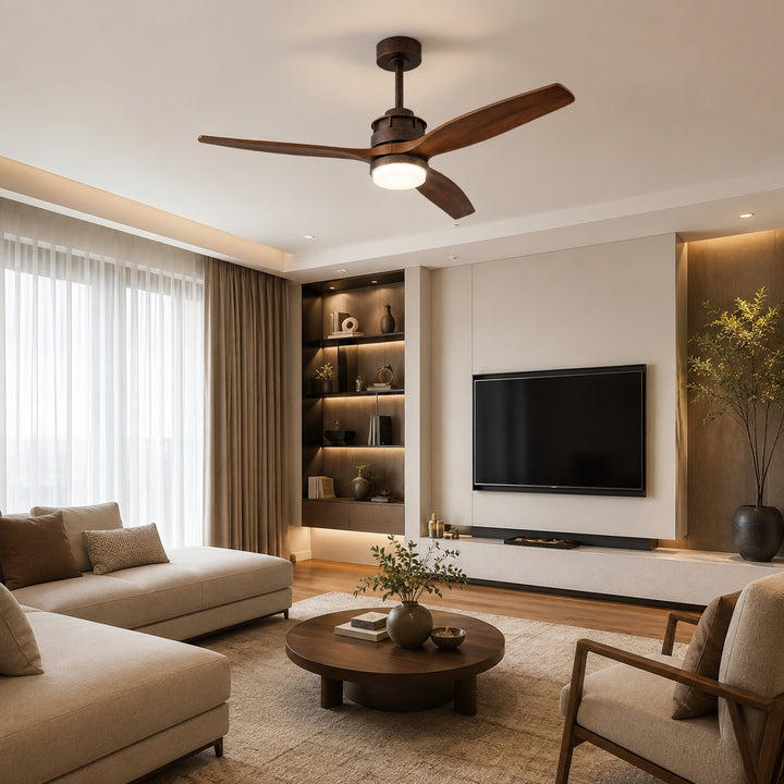 Nordic Style Ceiling Fan with Lights Flush Mount Wooden Blades LED Dimmable Remote Control