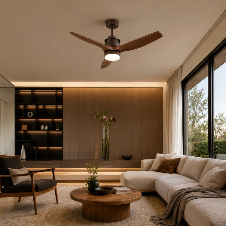 Nordic Style Ceiling Fan with Lights Flush Mount Wooden Blades LED Dimmable Remote Control
