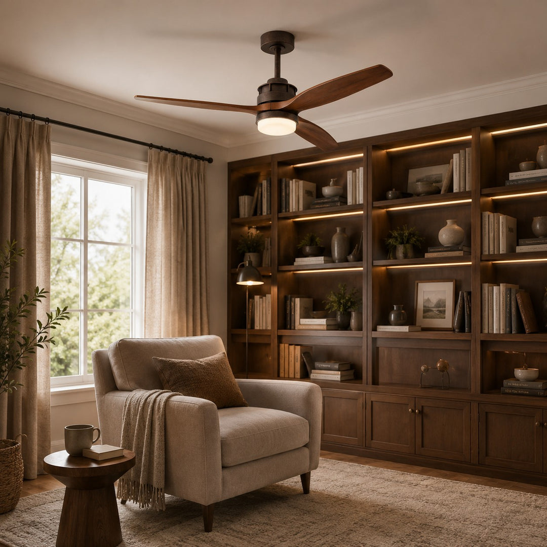 Nordic Style Ceiling Fan with Lights Flush Mount Wooden Blades LED Dimmable Remote Control