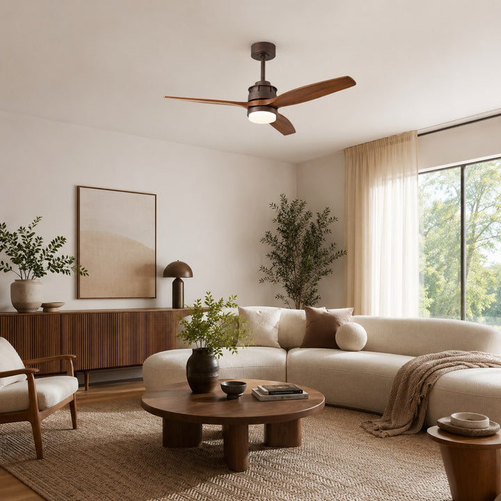 Nordic Style Ceiling Fan with Lights Flush Mount Wooden Blades LED Dimmable Remote Control