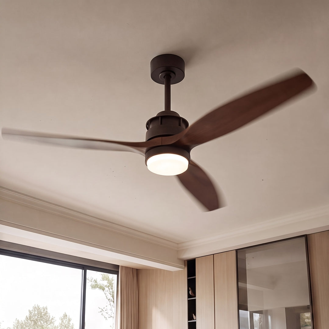 Nordic Style Ceiling Fan with Lights Flush Mount Wooden Blades LED Dimmable Remote Control