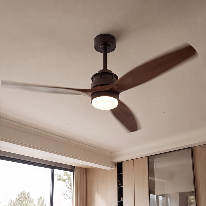 Nordic Style Ceiling Fan with Lights Flush Mount Wooden Blades LED Dimmable Remote Control