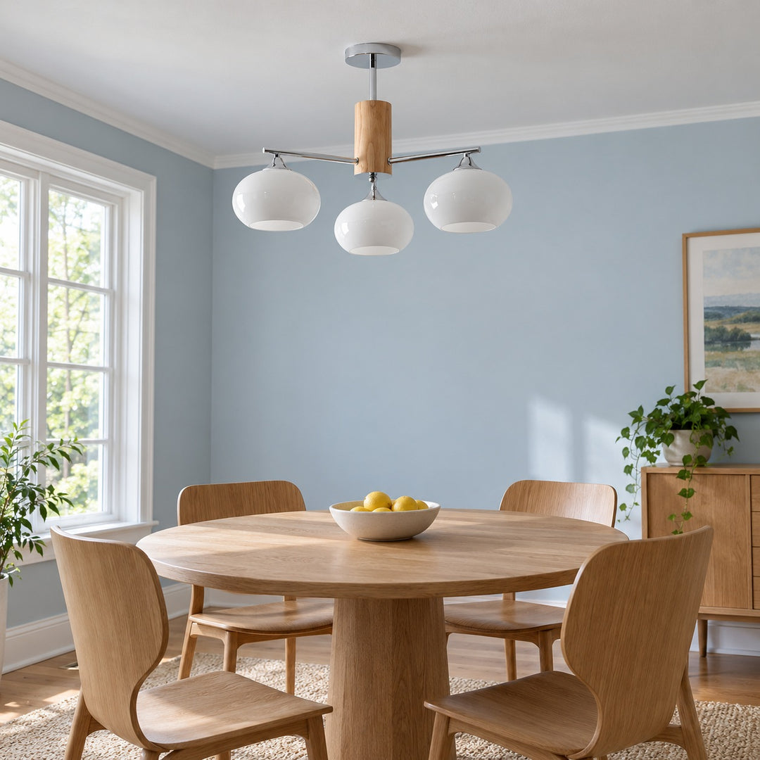 Midcentury Elliptical Chandelier Ceiling Light with Metal Frame and Glass Shade LED Compatible