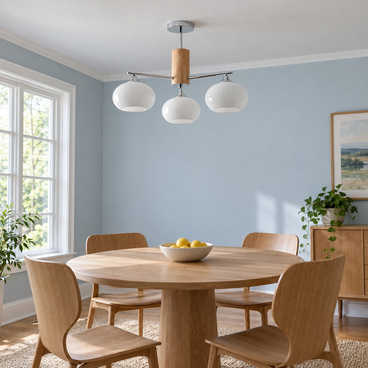 Midcentury Elliptical Chandelier Ceiling Light with Metal Frame and Glass Shade LED Compatible
