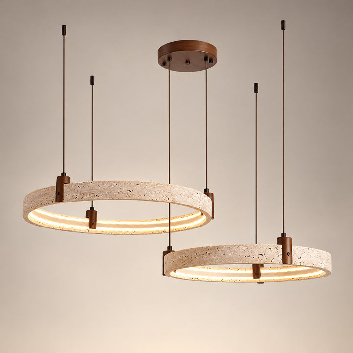 Modern Chandelier Ceiling Light Flush Mount Travertine Stone with Ambient Illumination