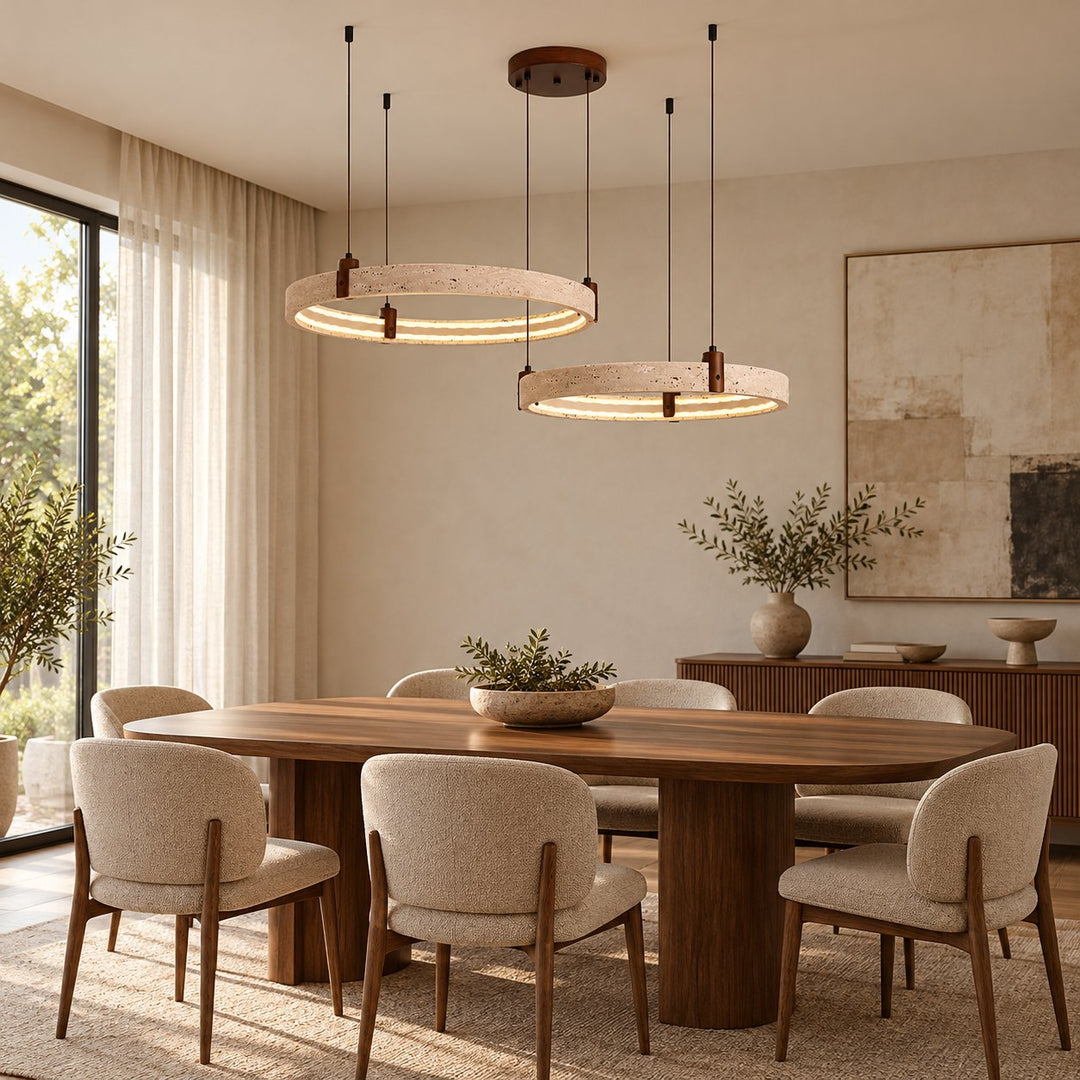 Modern Chandelier Ceiling Light Flush Mount Travertine Stone with Ambient Illumination