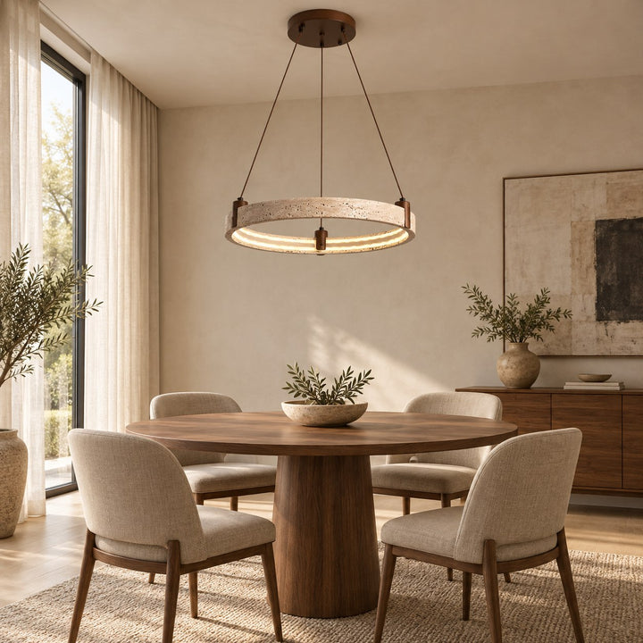 Modern Chandelier Ceiling Light Flush Mount Travertine Stone with Ambient Illumination