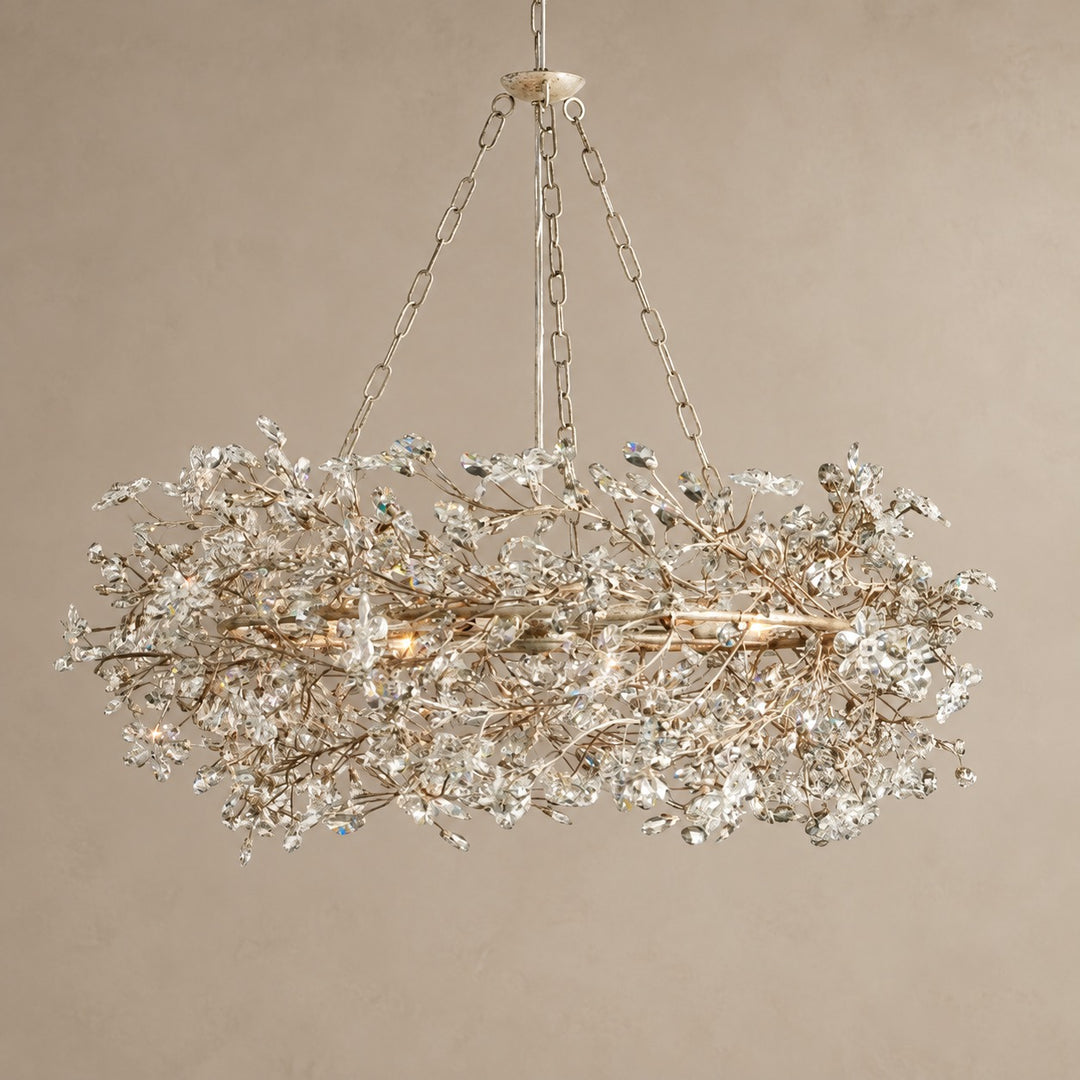 Modern Crystal Chandelier Adjustable Hanging Iron Fixture with Multiple Light Sockets