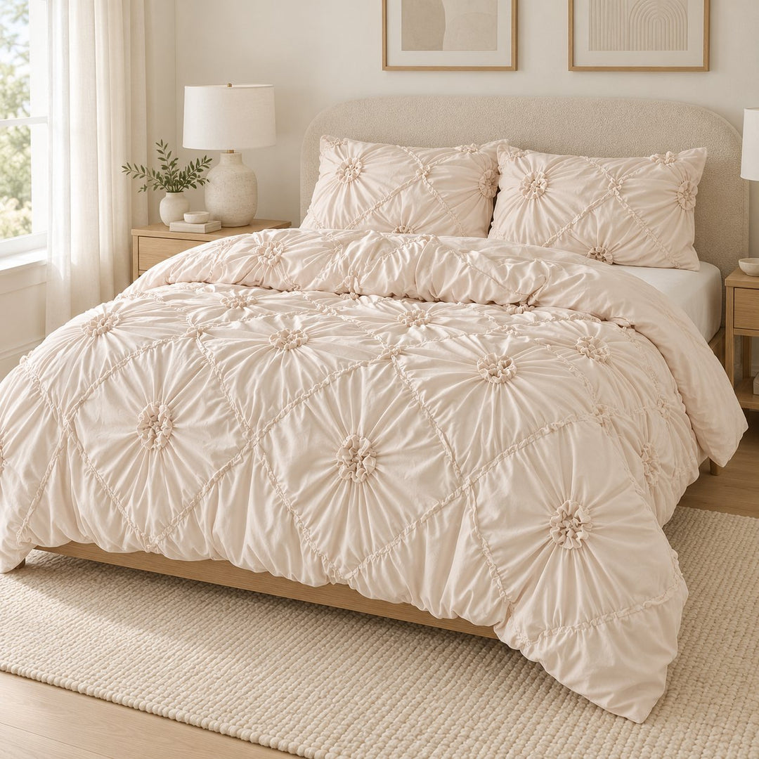 Boho Ruffle Duvet Cover Set Soft Polyester Bedding Twin Full Queen Sizes