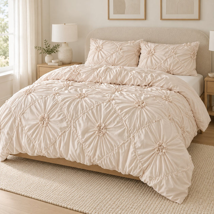 Boho Ruffle Duvet Cover Set Soft Polyester Bedding Twin Full Queen Sizes