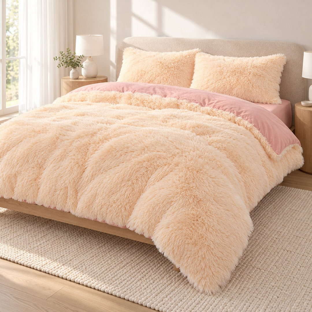 Cozy Plush Bedding Set Soft Duvet Cover Fluffy Pillowcases Fleece Fabric Machine Washable