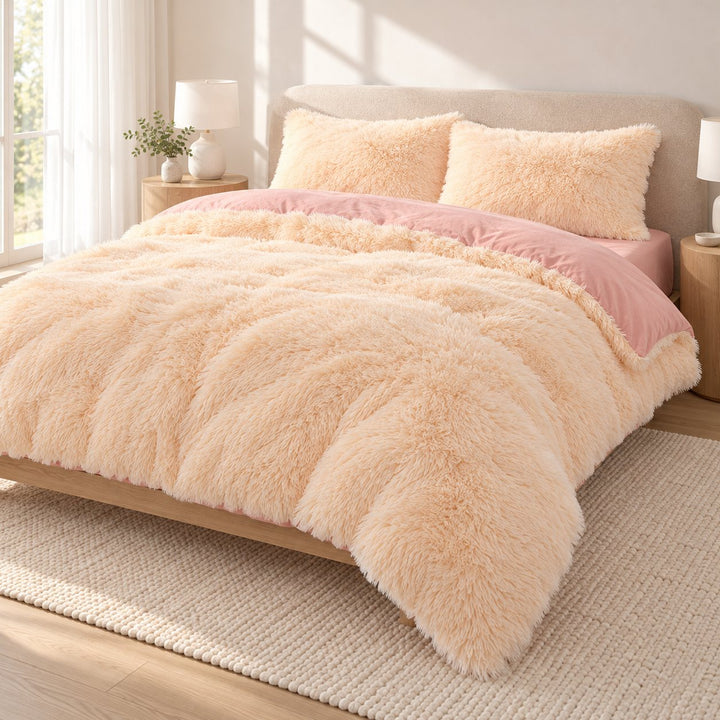 Cozy Plush Bedding Set Soft Duvet Cover Fluffy Pillowcases Fleece Fabric Machine Washable