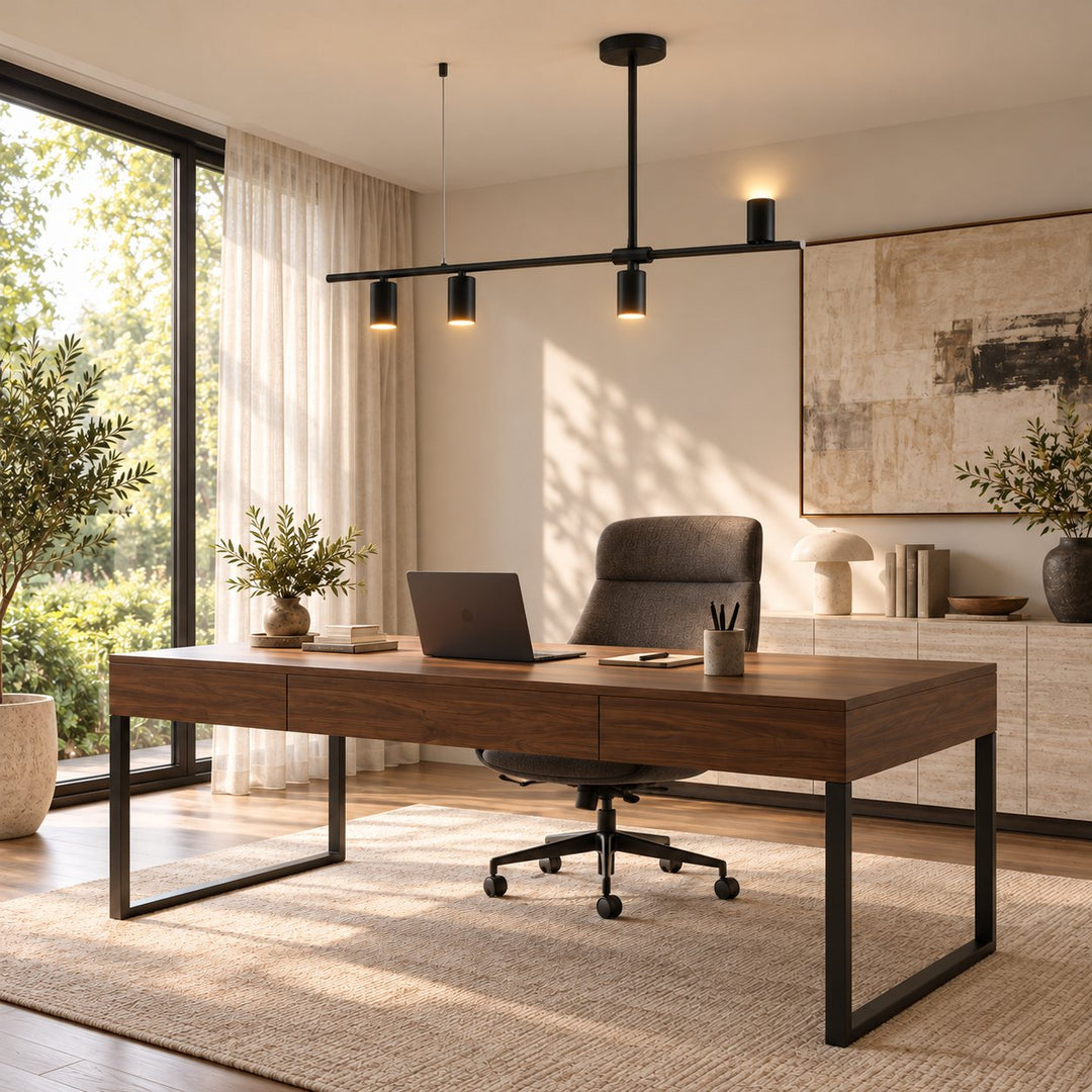 Modern Linear Pendant Lamp Ceiling Mounted Metal Frame Adjustable Height LED Lighting