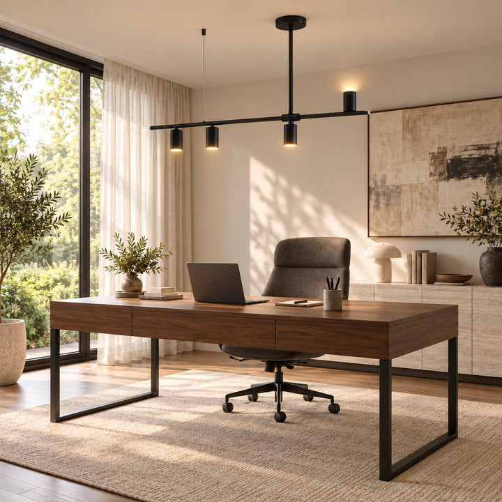 Modern Linear Pendant Lamp Ceiling Mounted Metal Frame Adjustable Height LED Lighting