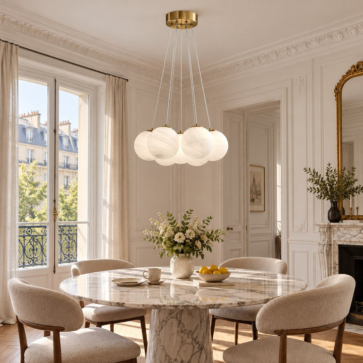 Modern Glass Chandelier Ceiling Light Hanging Metal Frame LED Compatible for Elegant Illumination