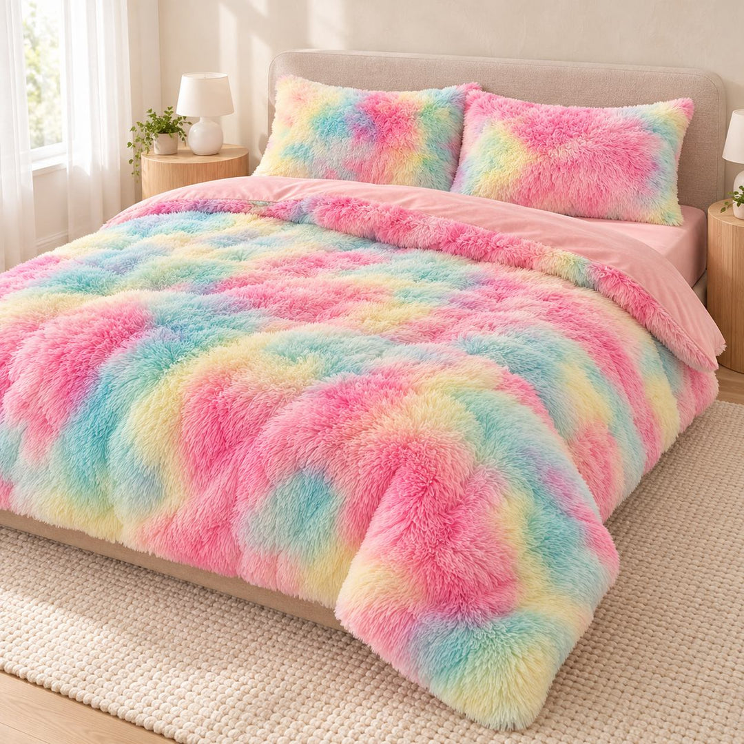 Cozy Plush Bedding Set Soft Duvet Cover Fluffy Pillowcases Fleece Fabric Machine Washable