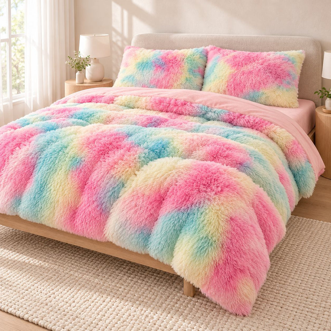 Cozy Plush Bedding Set Soft Duvet Cover Fluffy Pillowcases Fleece Fabric Machine Washable