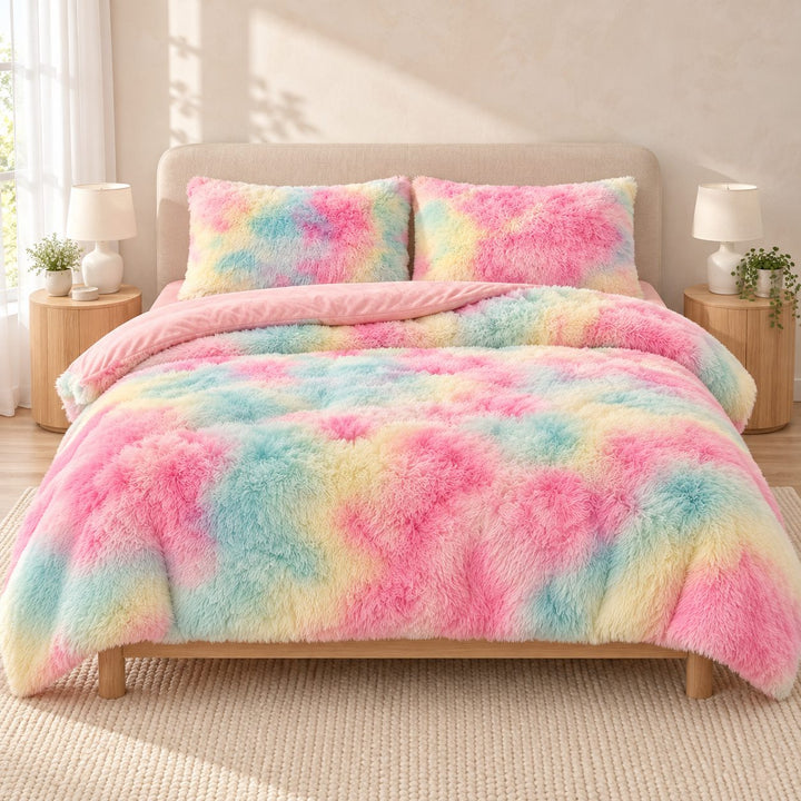 Cozy Plush Bedding Set Soft Duvet Cover Fluffy Pillowcases Fleece Fabric Machine Washable
