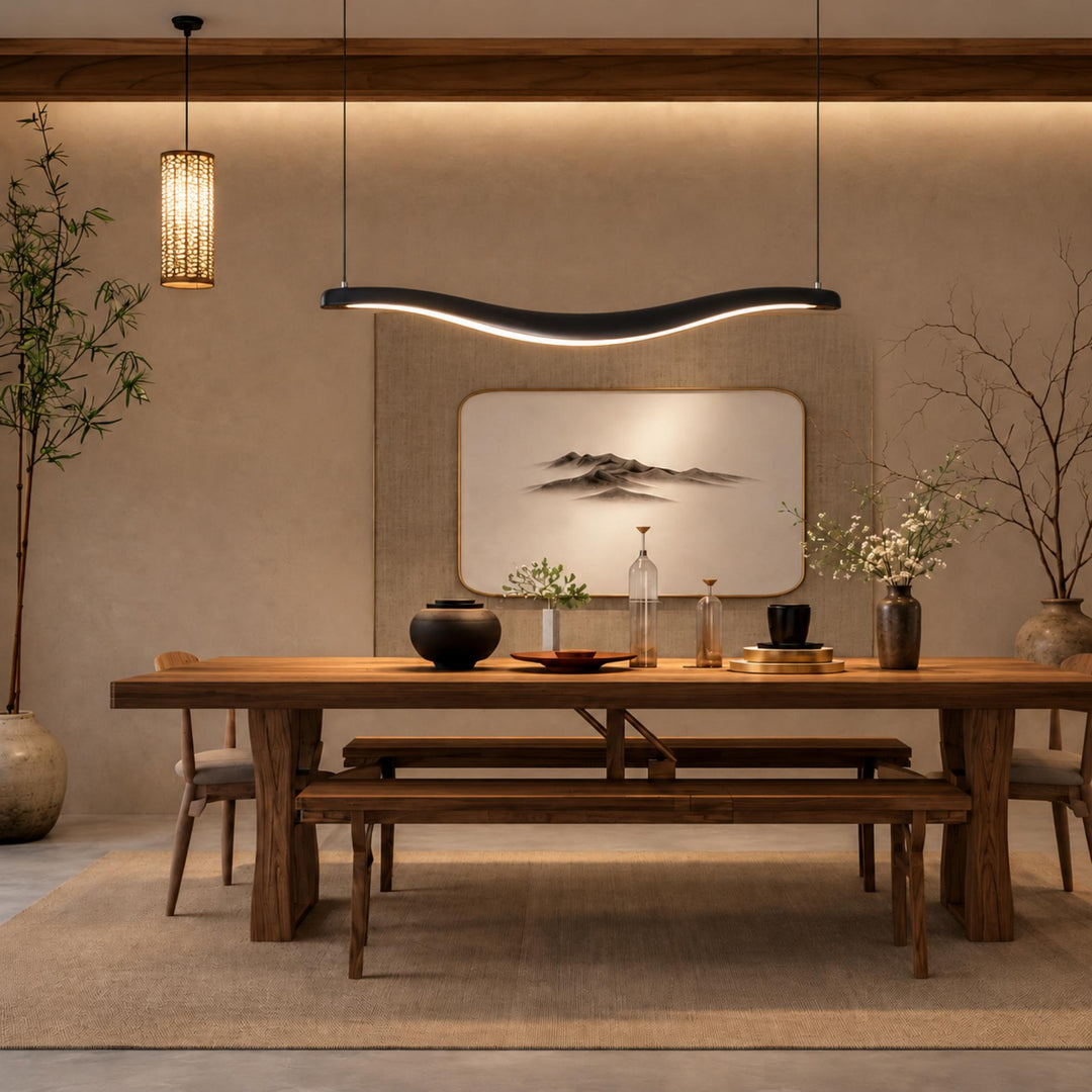 Modern Chandelier Light Ceiling Mounted Metal Acrylic Ash Wood Integrated LED Adjustable