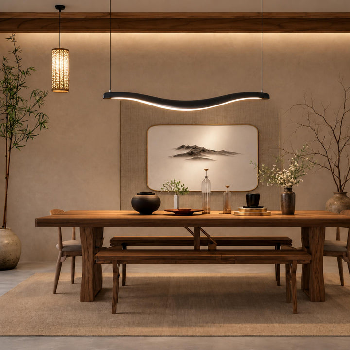 Modern Chandelier Light Ceiling Mounted Metal Acrylic Ash Wood Integrated LED Adjustable