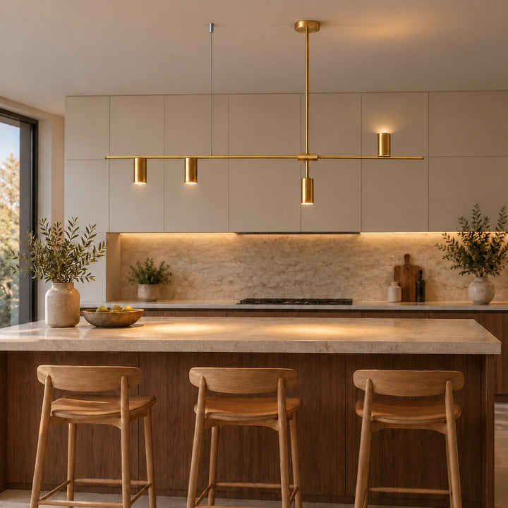 Modern Linear Pendant Lamp Ceiling Mounted Metal Frame Adjustable Height LED Lighting